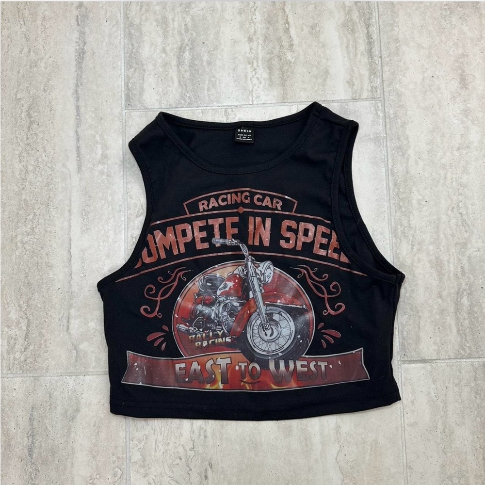 SHEIN Black Biker Chic Graphic Crop Top